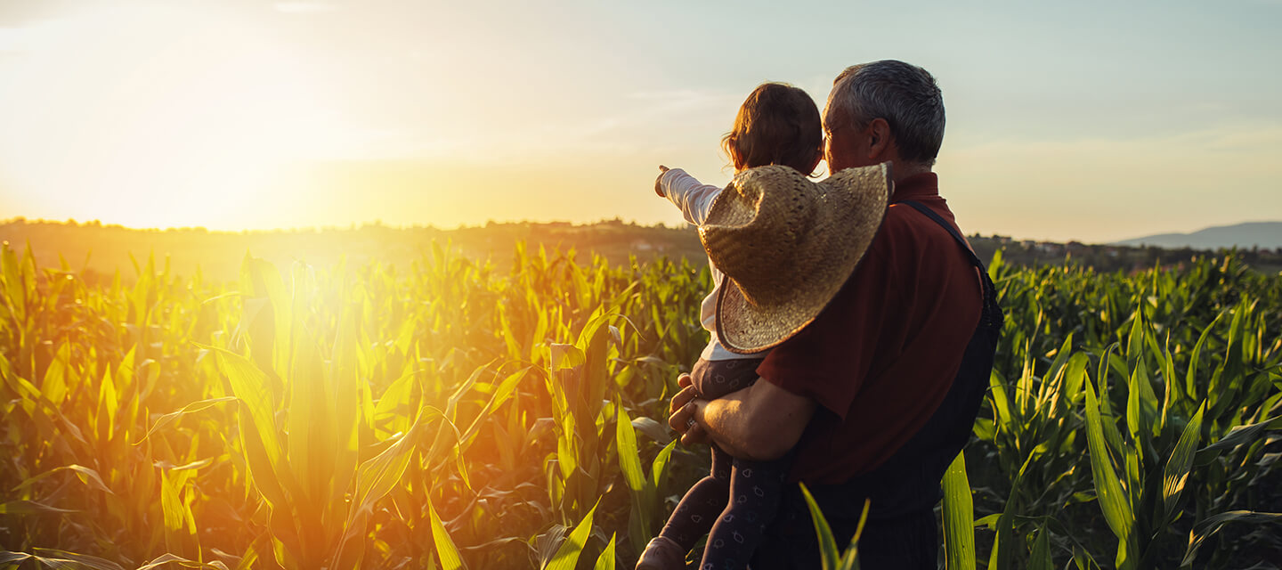 Un grand-père et son petit-fils à la campagne